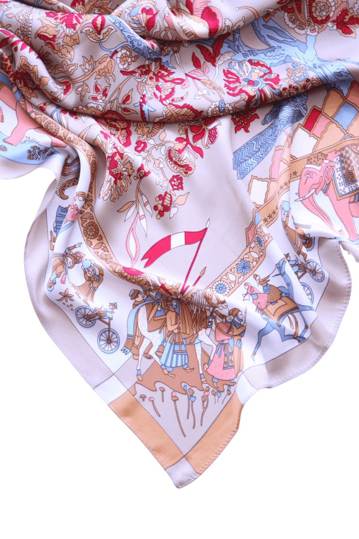 Light brown town scene scarf from Tres Chic