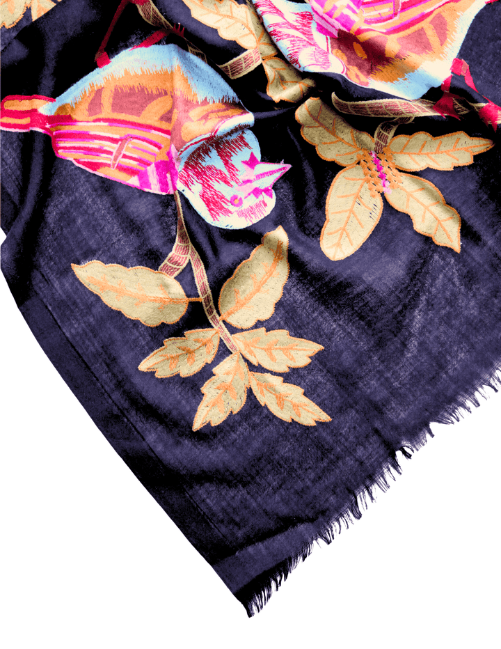 colorful vivid saturated Embroidered scarf womens gift idea