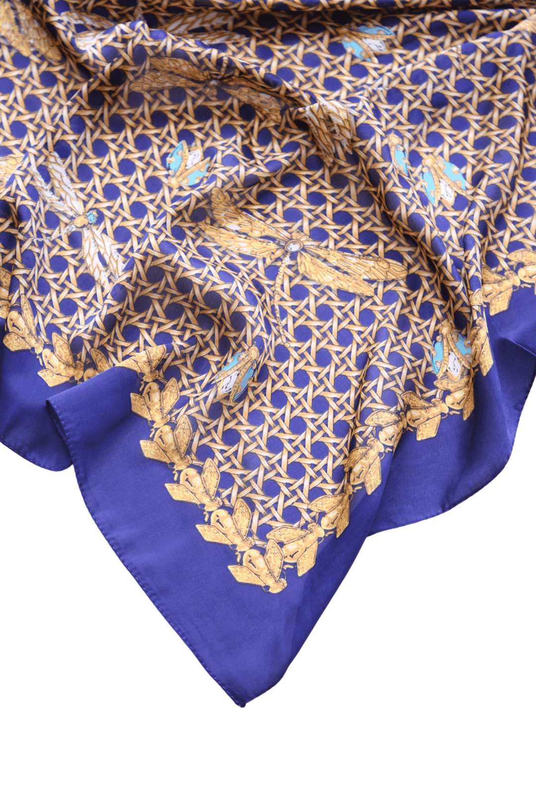 Gold and navy small scarf from women's boutique