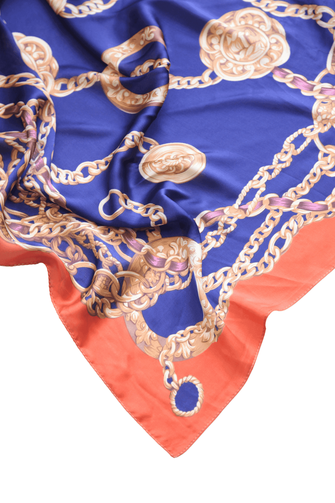 Orange and navy chain silky scarf in Houston