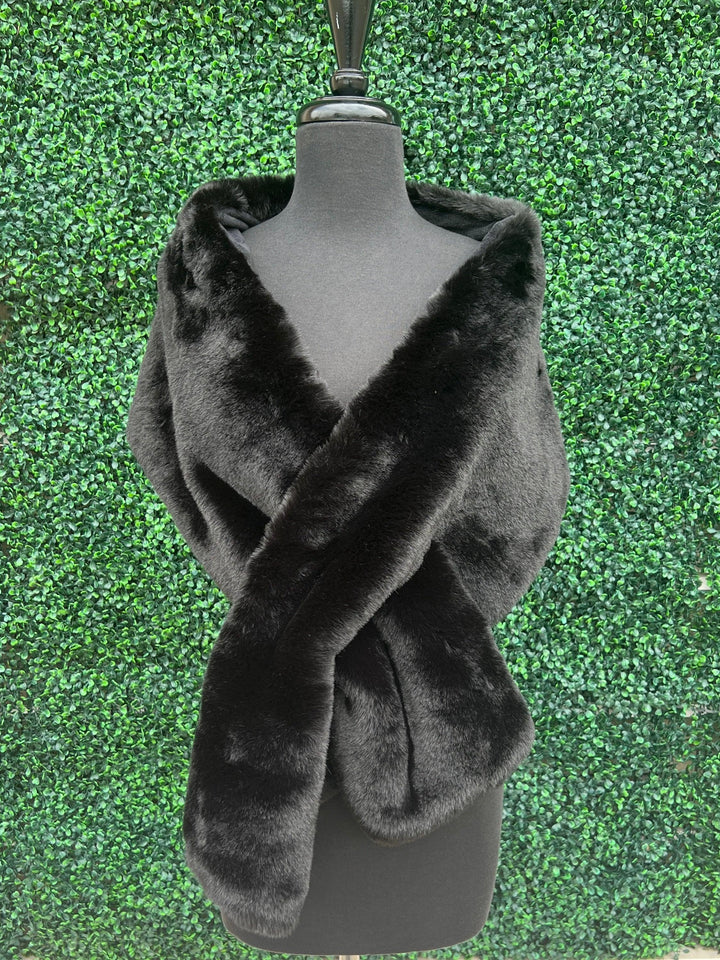 womens faux fur wraps after 5 attire evening wear boutique lux glam unique black