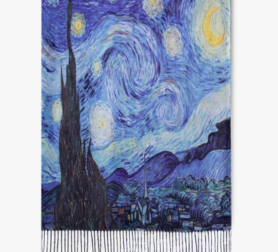 starry nighs Great Artist Faux Cashmere Scarves Vincent van Gogh and Monet paintings womens gift ideas boutique