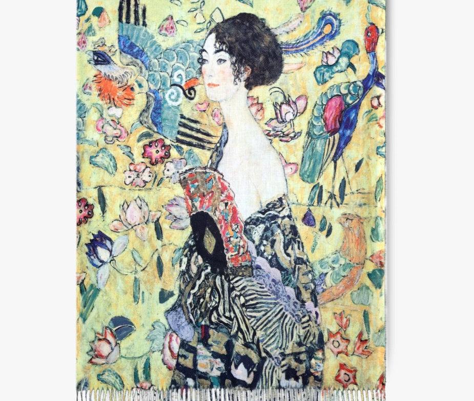 Great Artist Faux Cashmere Scarves Vincent van Gogh and Monet paintings womens gift ideas boutique lady with a fan