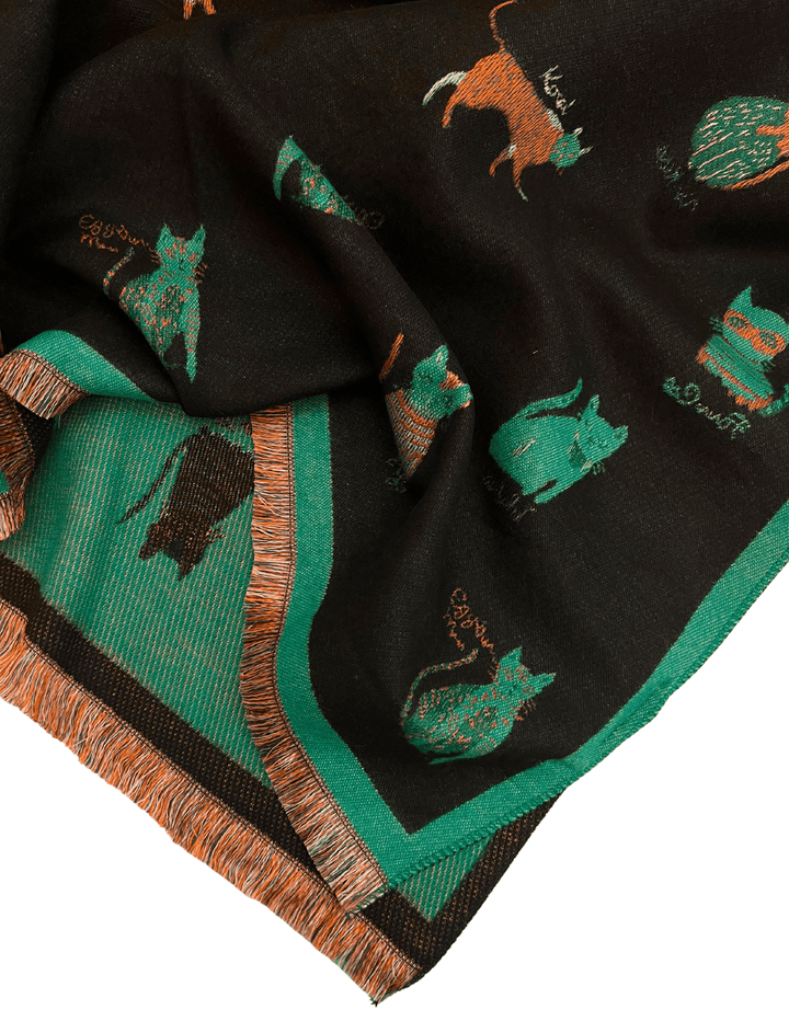 teal cat motif scarf shawl wrap womens holiday gift boutique
