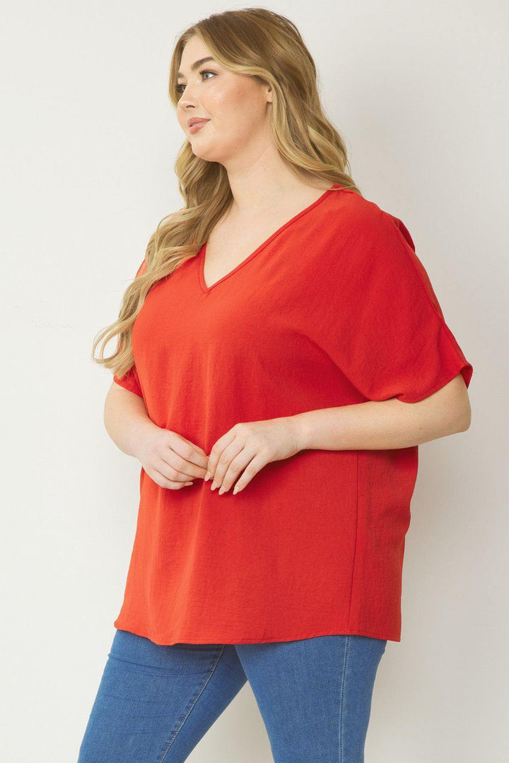 Plus size v neck oversized top houston texas boutique online red