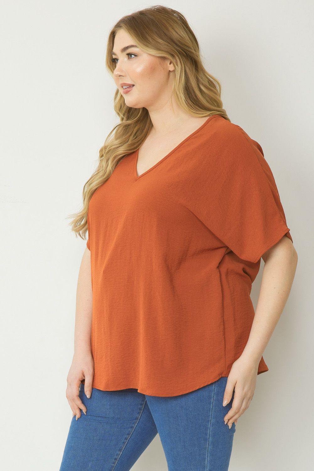 Plus size v neck oversized top houston texas boutique online orange