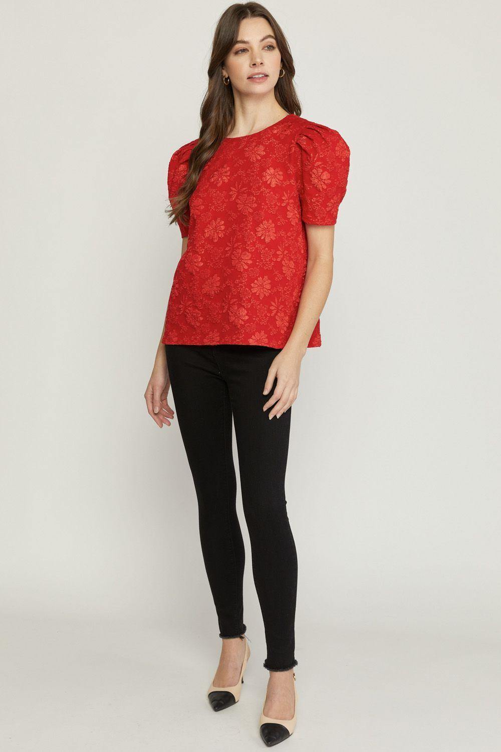 red short sleeve puff t shirt boutique houston