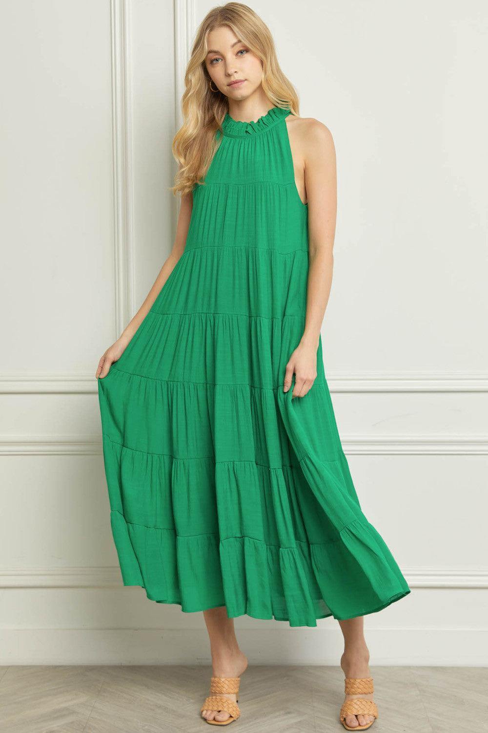 Halter Midi Dress in Green - Très Chic