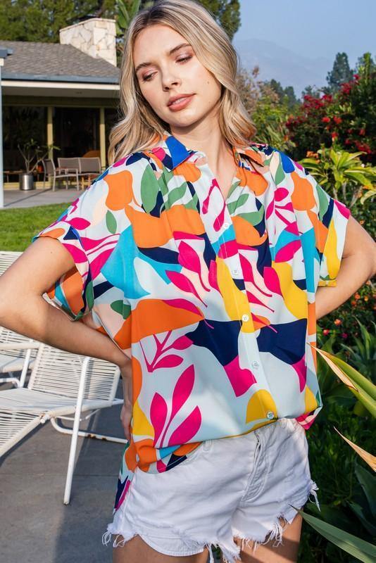 Tropical Collared Button Down Top - Très Chic