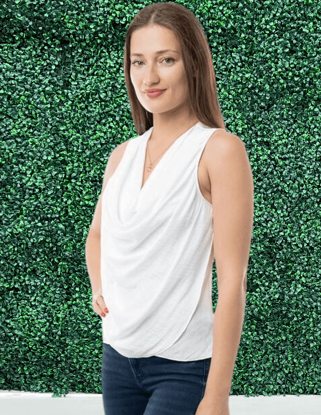 silky cowl neck top layering shell white tres chic boutique