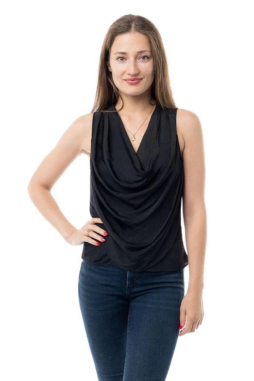 silky cowl neck top layering shell black tres chic boutique
