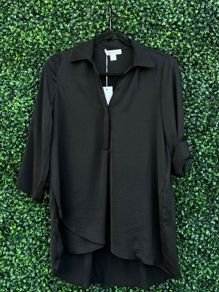 Senior women's boutique black silky blouse