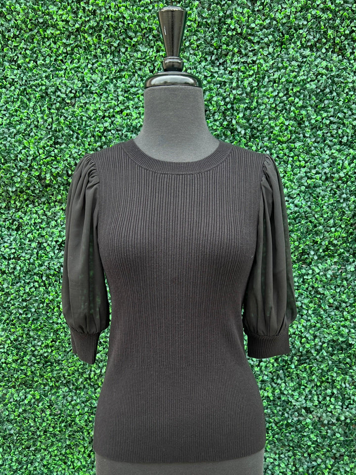 Sheer Short Sleeves Sweater top black online women's boutique