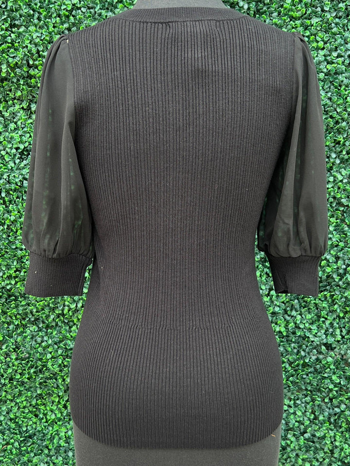 Sheer Short Sleeves Sweater top black online women's boutique