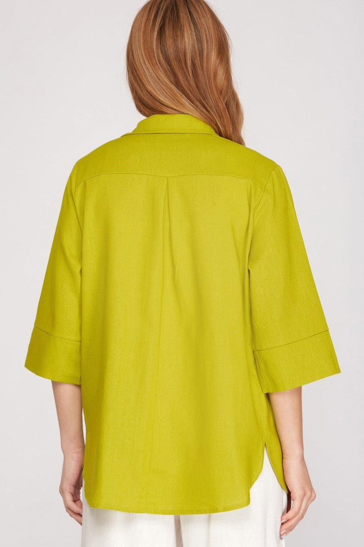 linen elbow sleeve lime green top tre chic women boutique