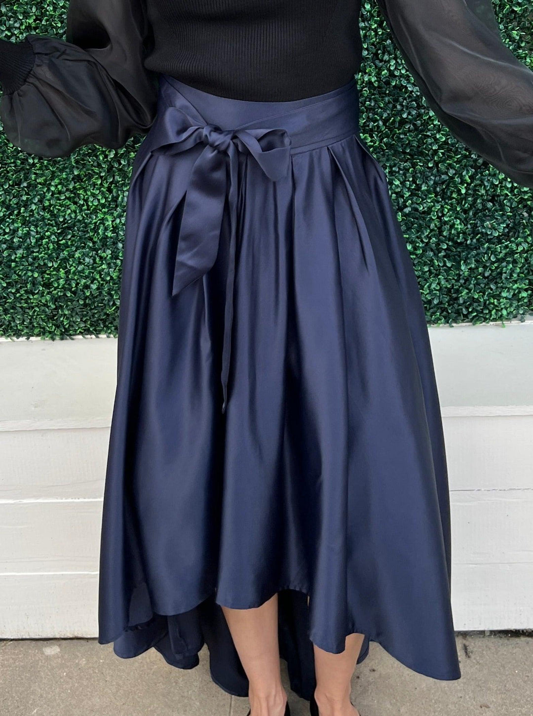 rich navy blue high low structured tulle lining skirt