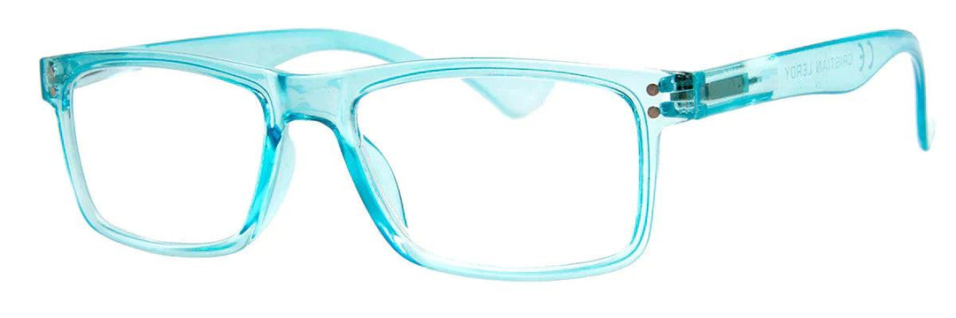 1.5-2.75-2.0 bright clear blue rectangle glasses