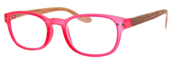 hot pink reading glasses with wooden arms for women