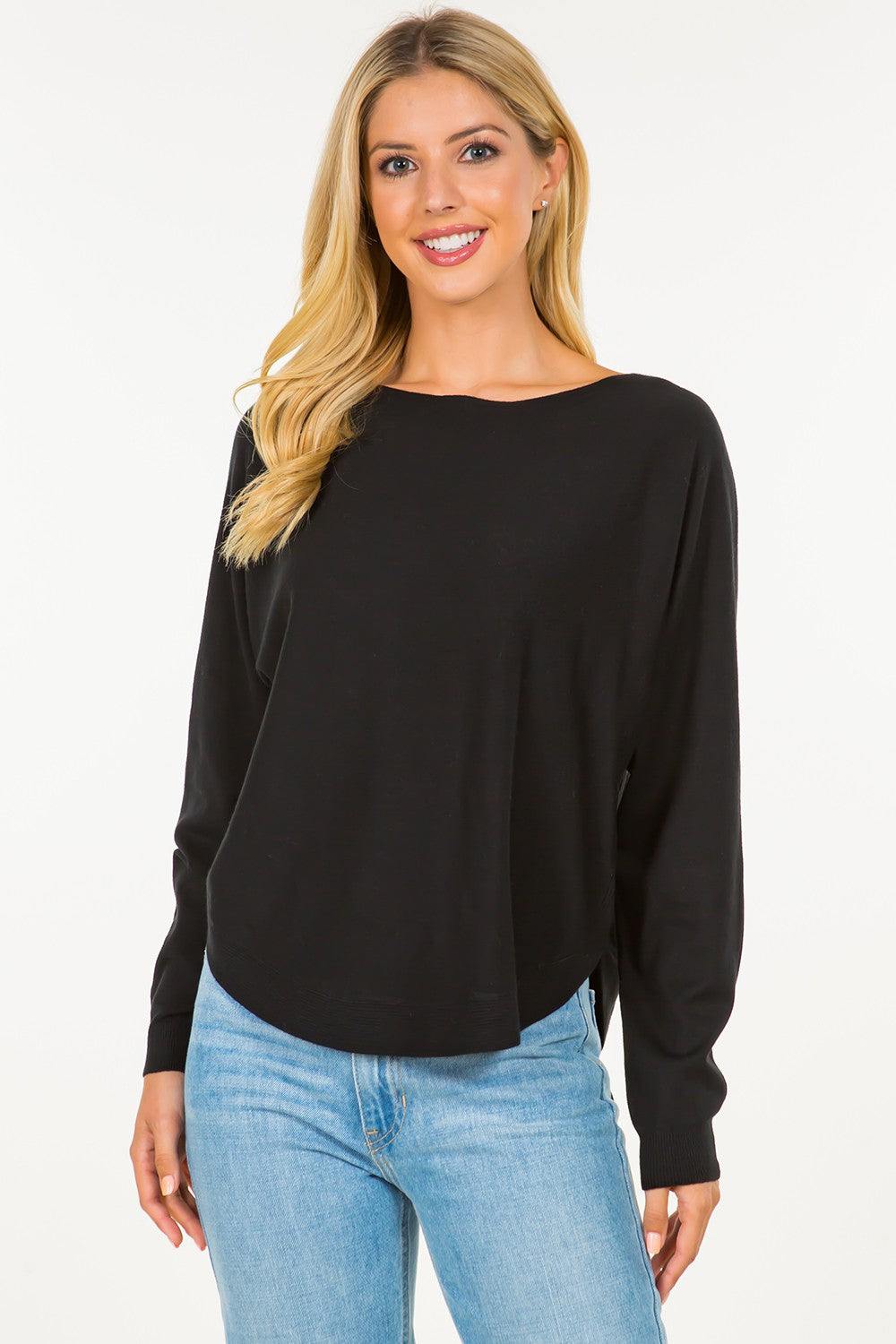 black colored short round hem lightweight sweater boutique