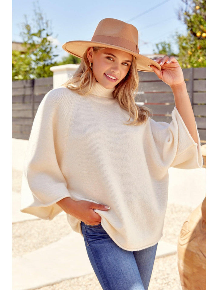 Boxy Turtleneck Sweater tres chic boutique tops and blouses cream Jodifl brand