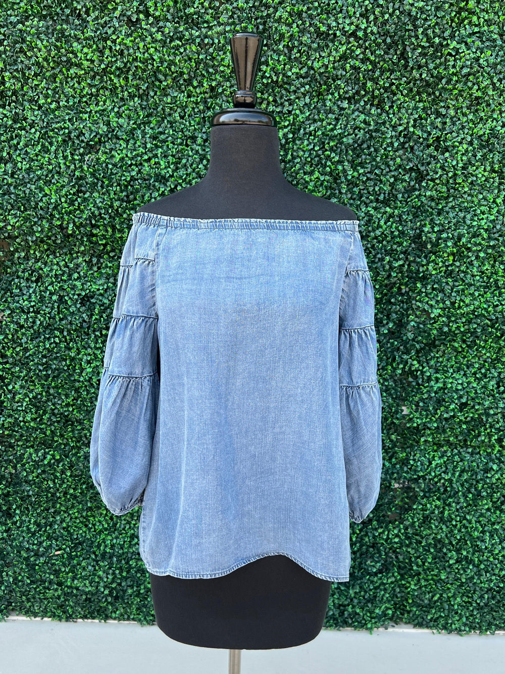 Before you collection on and off the shoulder lightweight denim blouse med wash