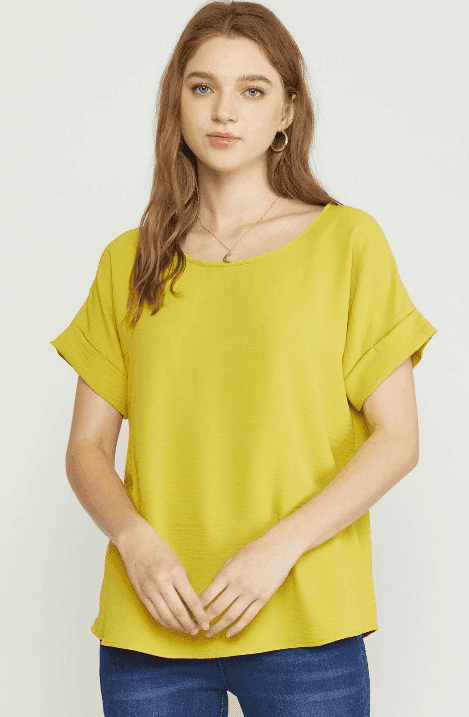 entro clothing brand boutique cuff sleeve scoop neck yellow
