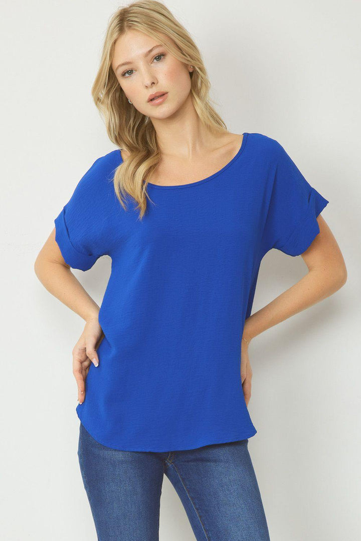 entro clothing brand boutique cuff sleeve scoop neck royal blue