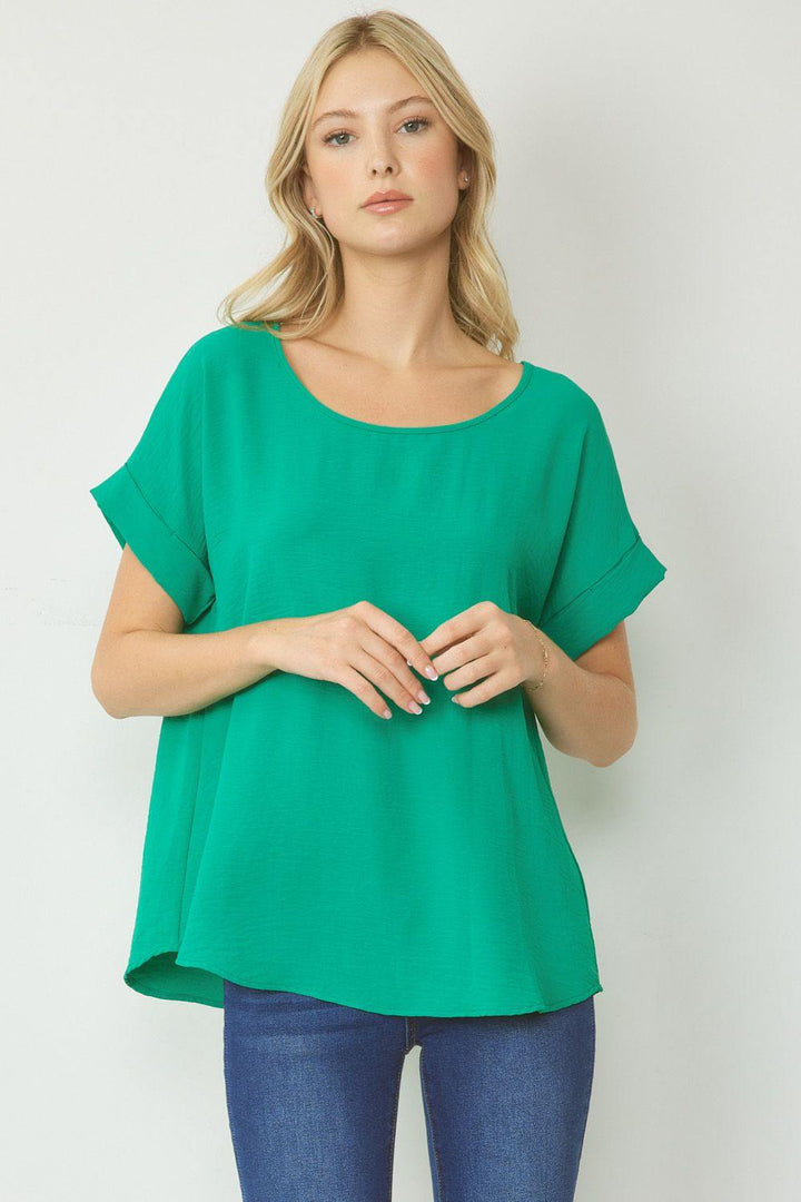 entro clothing brand boutique cuff sleeve scoop neck kelly green