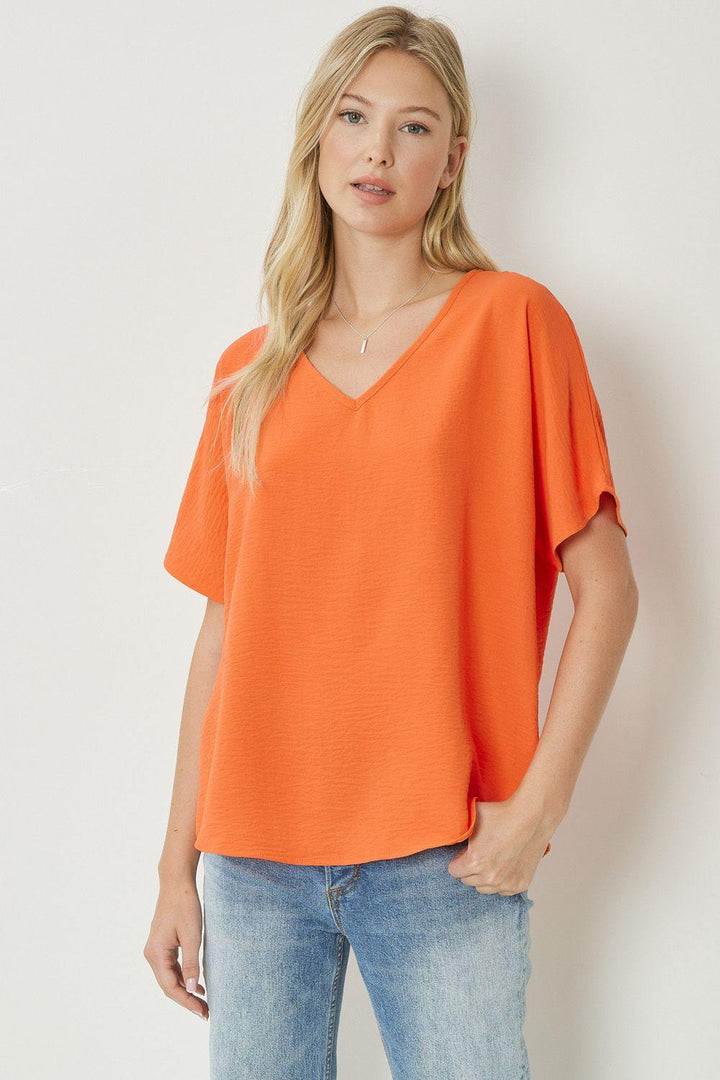 Entro brand basic oversized lightweight colorful tops v neck orange