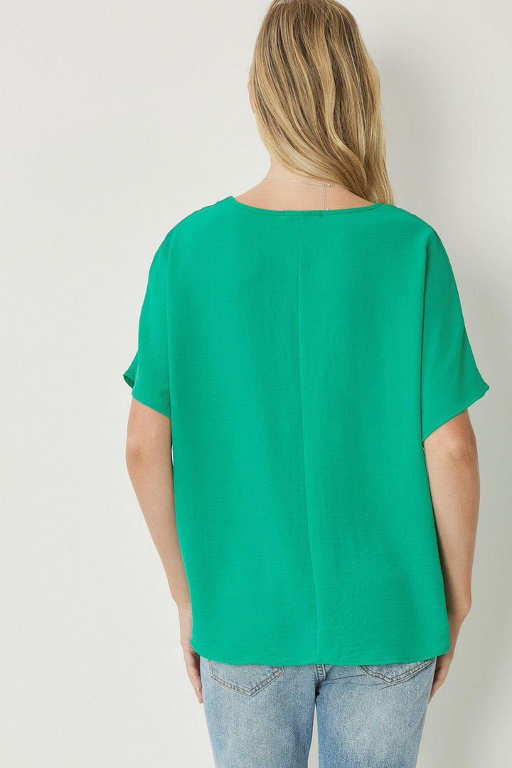 Entro brand basic oversized lightweight colorful tops v neck kelly green