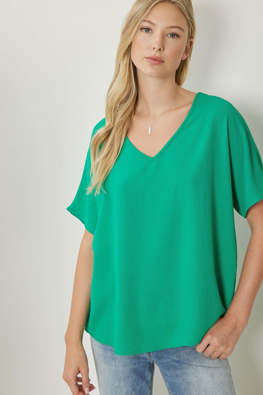 Entro brand basic oversized lightweight colorful tops v neck kelly green