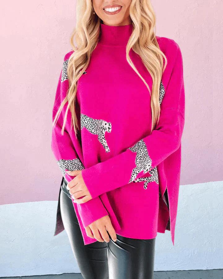 tres chic boxy pink black and white sweater