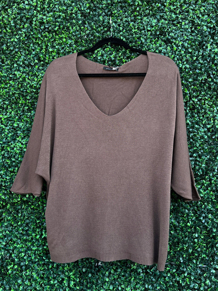 brown sweater short sleeve loose fit