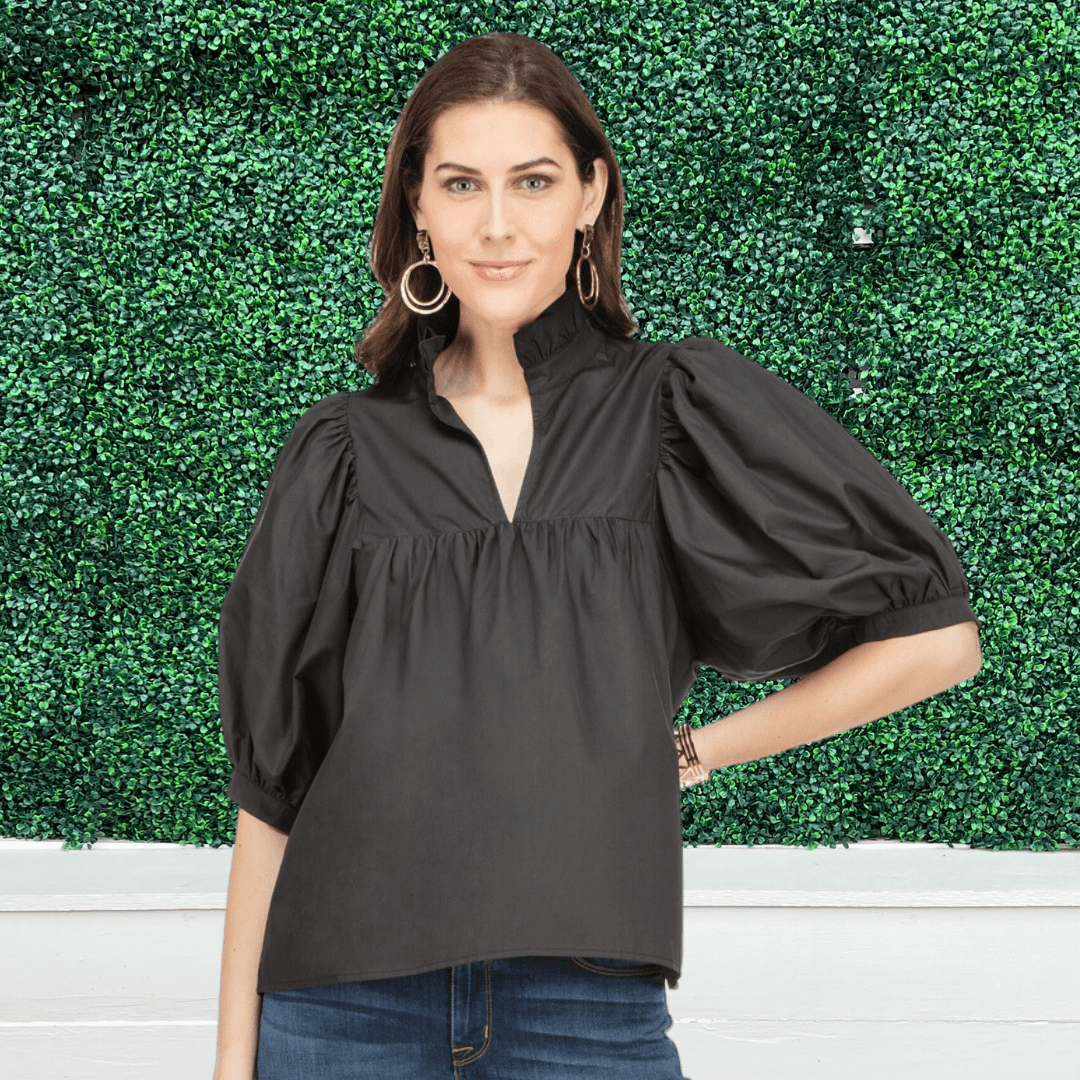 top like never a wallflower tres chic boutique jade and joy joy brand cotton top black blouse v neck