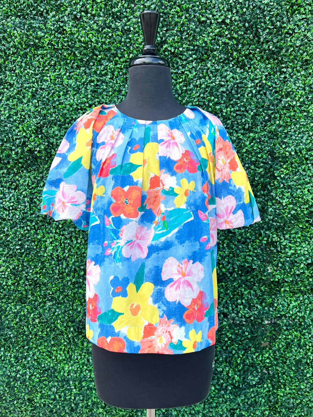 100% cotton jade melody tam puff sleeve top boutique floral blue yellow pink