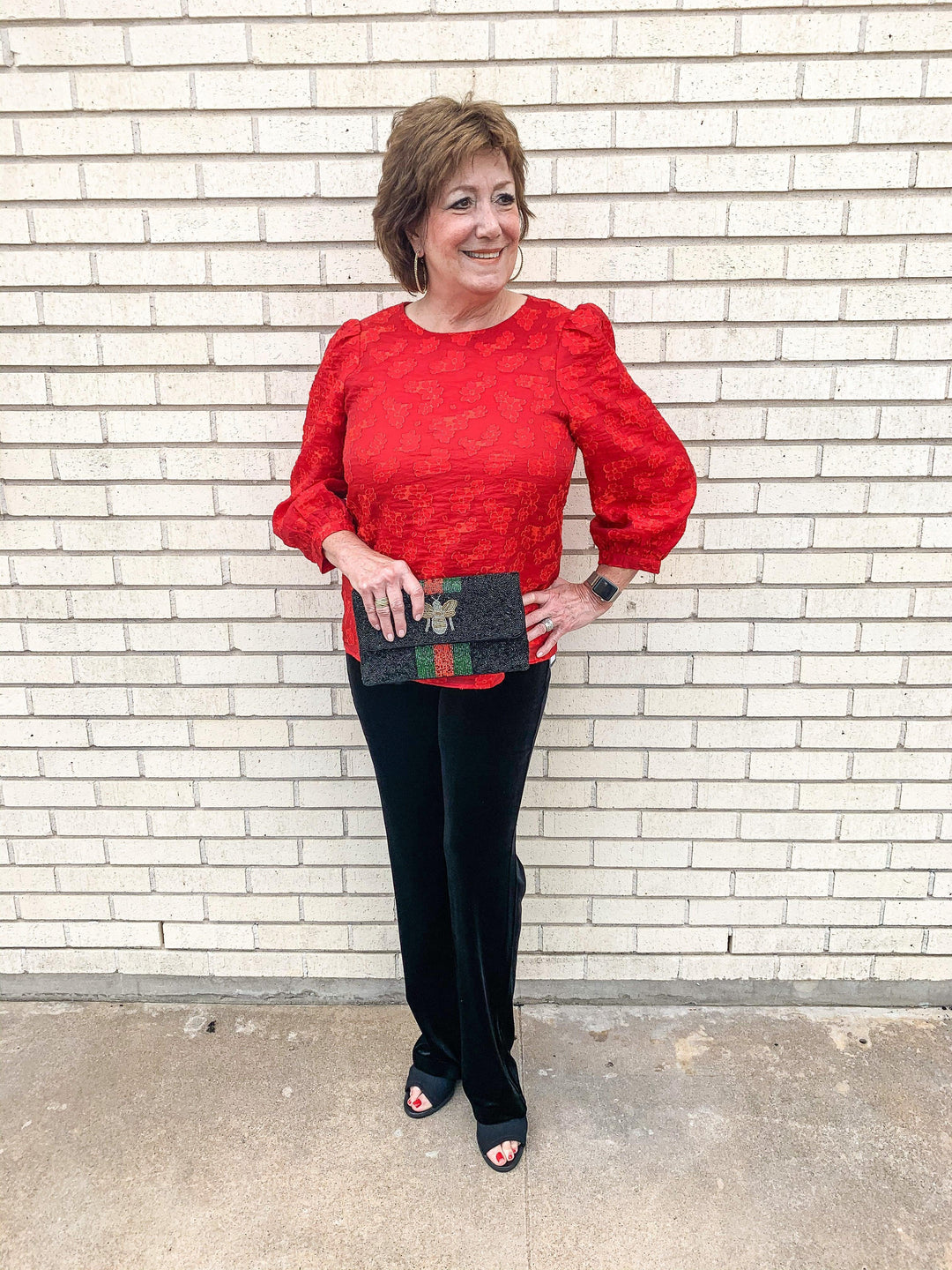 Red Floral Embossed Top - Très Chic