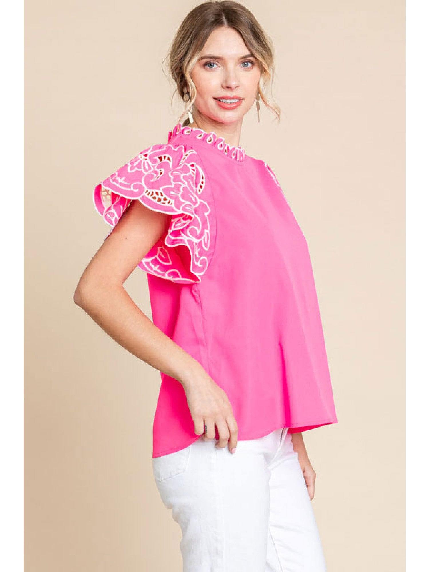 Hot Pink Flutter Summer Blouse | Jodifl Brand | Women's Boutique