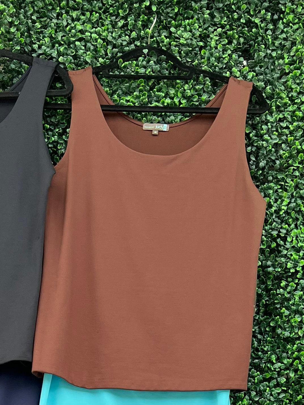 deep brown loose fit layering tank top from dress boutique