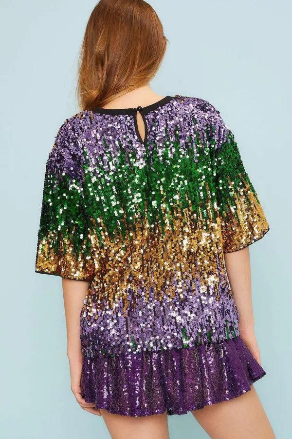 mardi gras sequin t shirt purple gold and green ombre online boutique