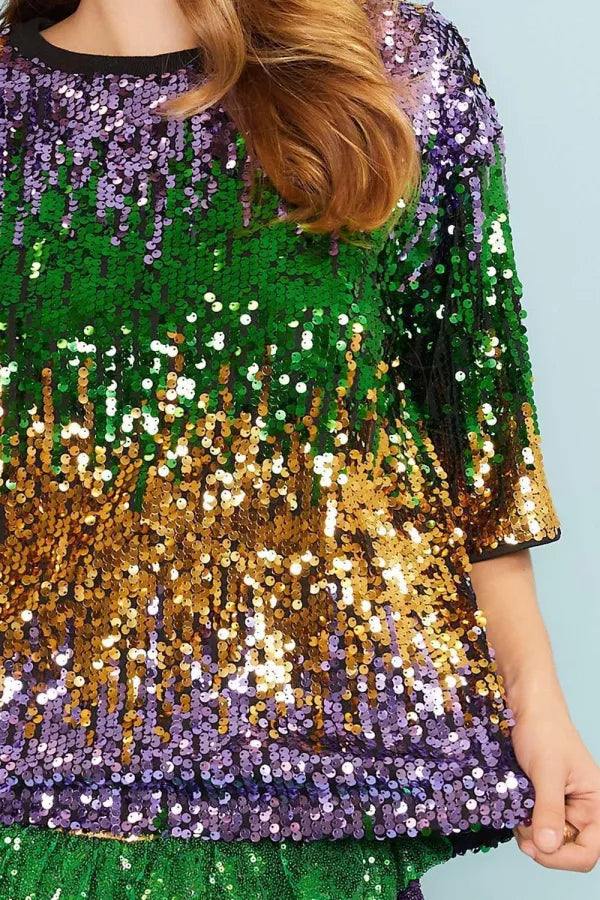 mardi gras sequin t shirt purple gold and green ombre online boutique