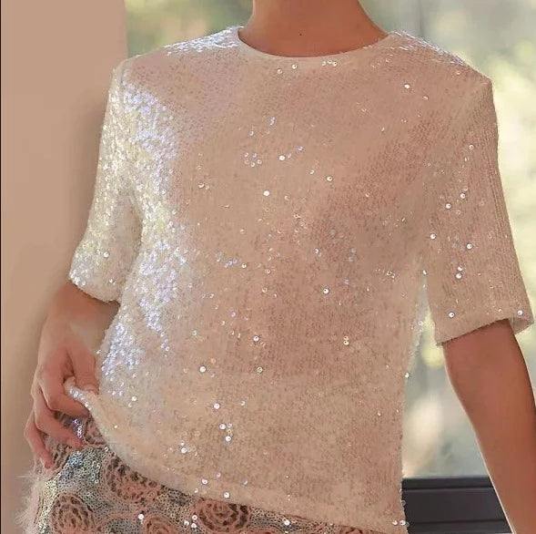 mainstrip brand sequin oversized t shirt new years holiday dressy cocktail blouse