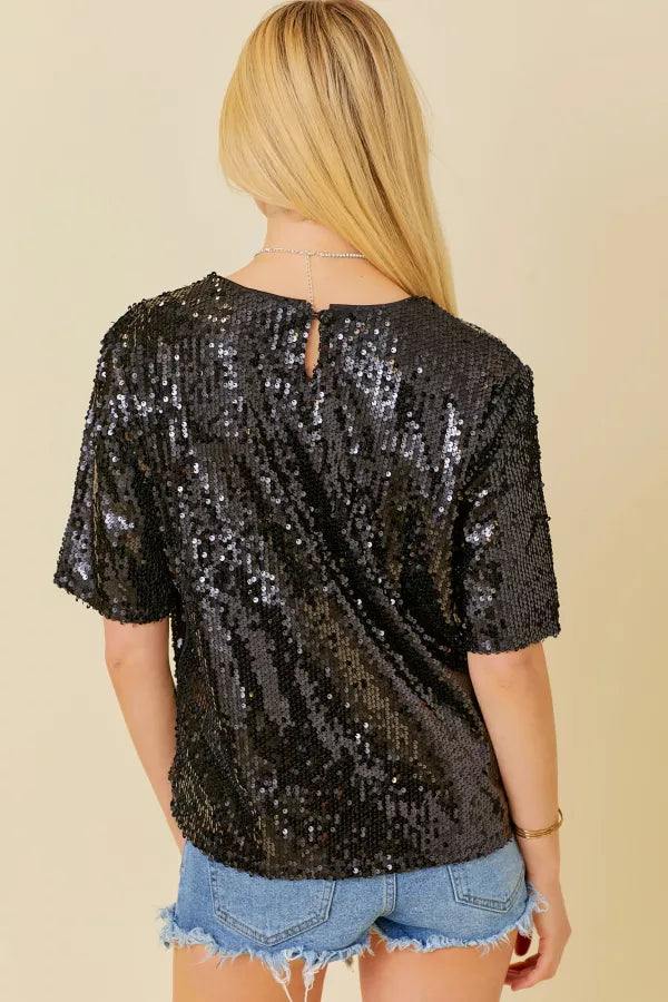 mainstrip brand sequin oversized t shirt new years holiday dressy cocktail shirt black