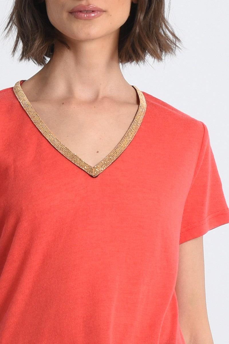 basic colorful tee gold trim womens boutique online houston texas