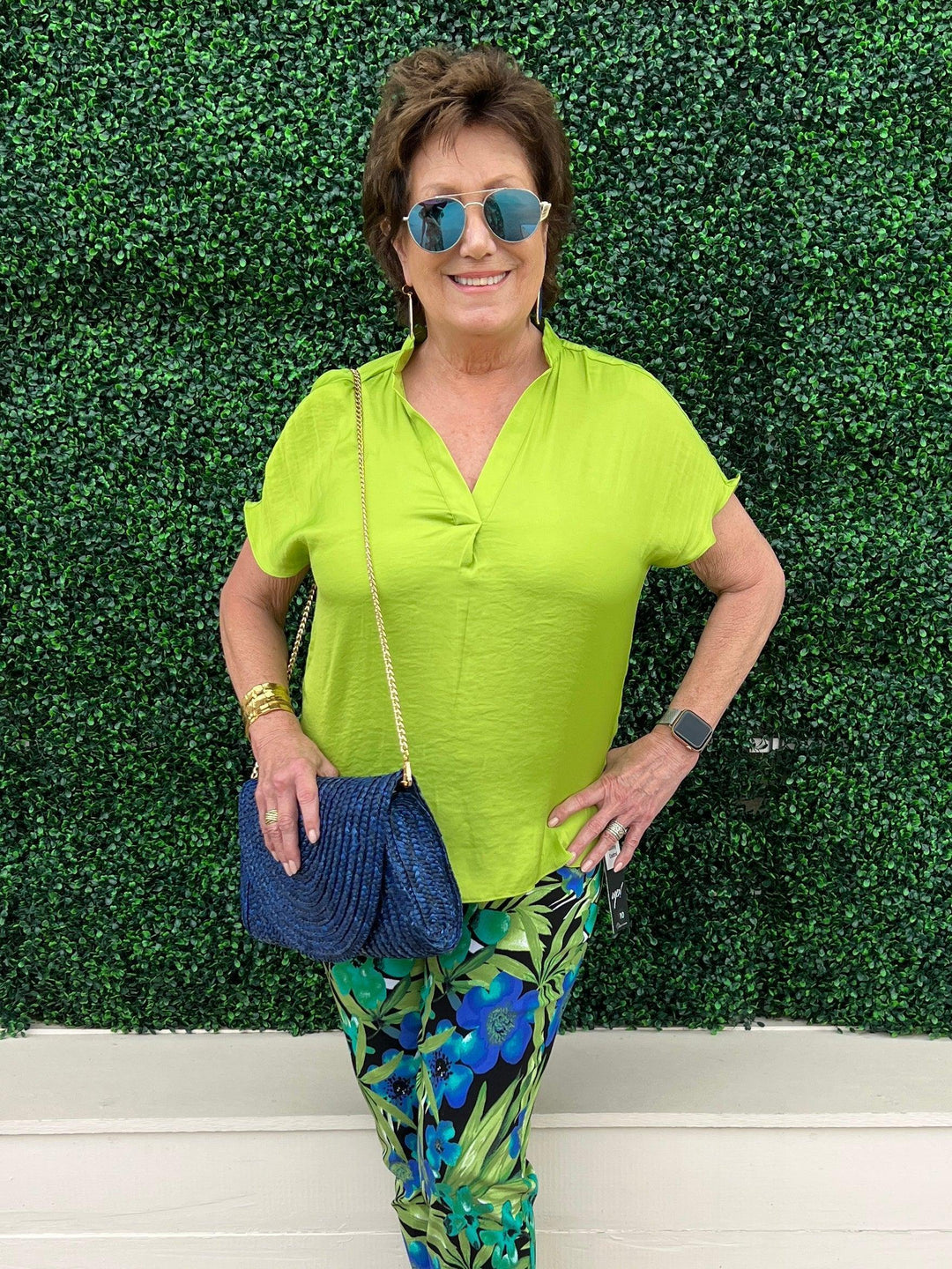 lime green tropical blouse houston summer boutique