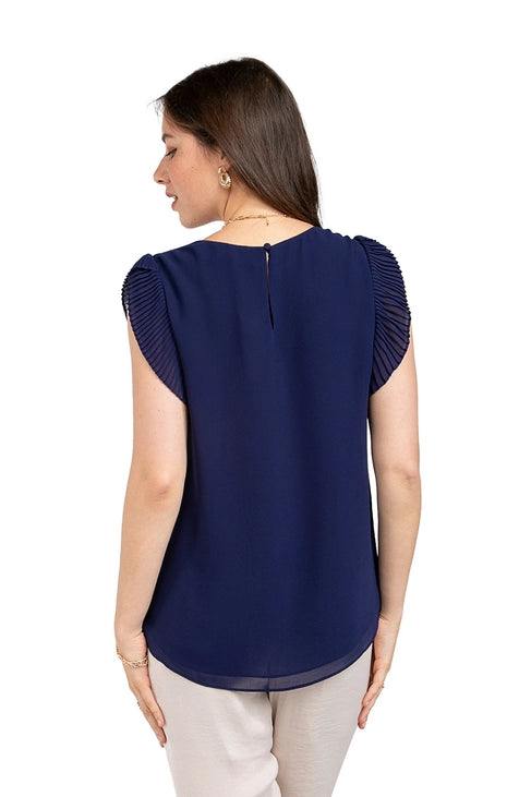 pleated chiffon blouse for work tres chic houston boutique navy texas