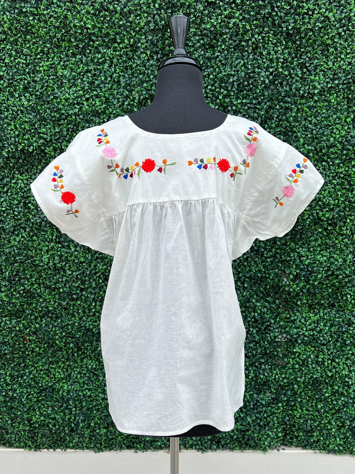Anu natural fashions 100% cotton embroidered top whitw