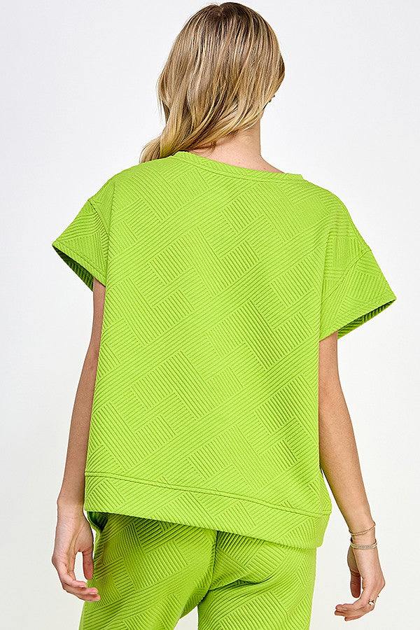 cap sleeve athleisure top see and be seen brand lime green