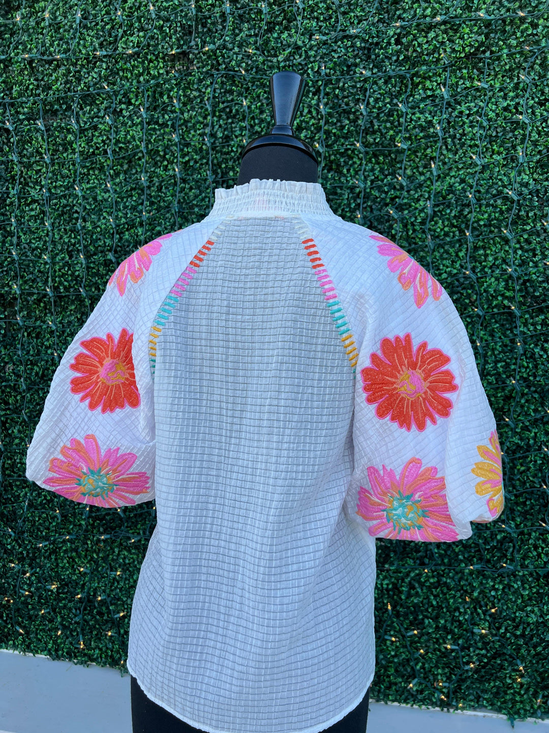 THML Spring embroidered blouse with big colorful flowers on sleeves online boutique