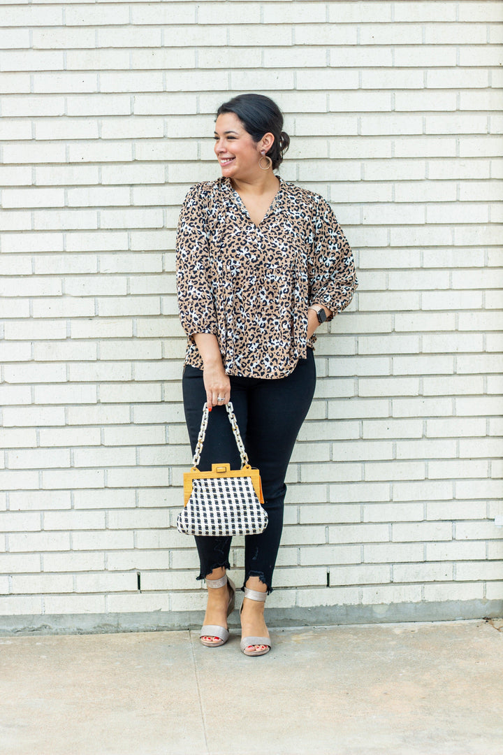Leopard Balloon Sleeved Top - Tres Chic Houston