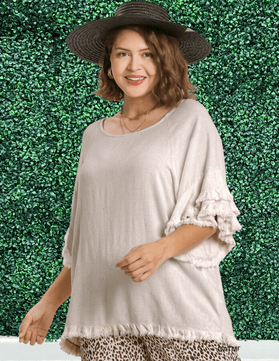 Linen Ruffle Bell Sleeve Blouse  Boutique with Plus Sizes Houston
